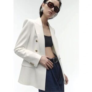 Zara Tailored Double-Breasted Structured White Blazer